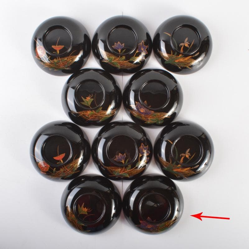 輪島塗　五島屋謹製　煮物碗・吸物碗・皿・茶托・盆　共箱　全41点　F　6292A
