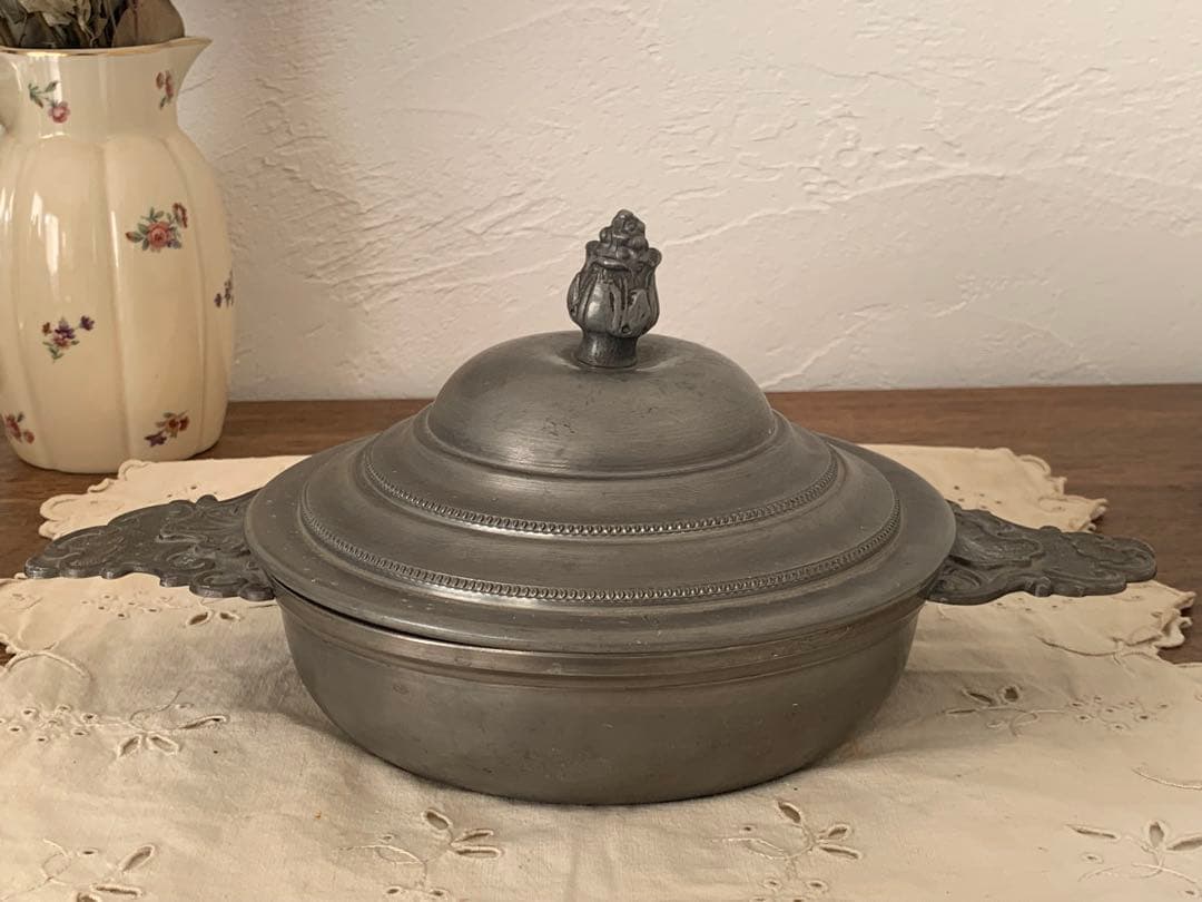 フランス　蚤の市　ピューター製　鍋　ブロカント