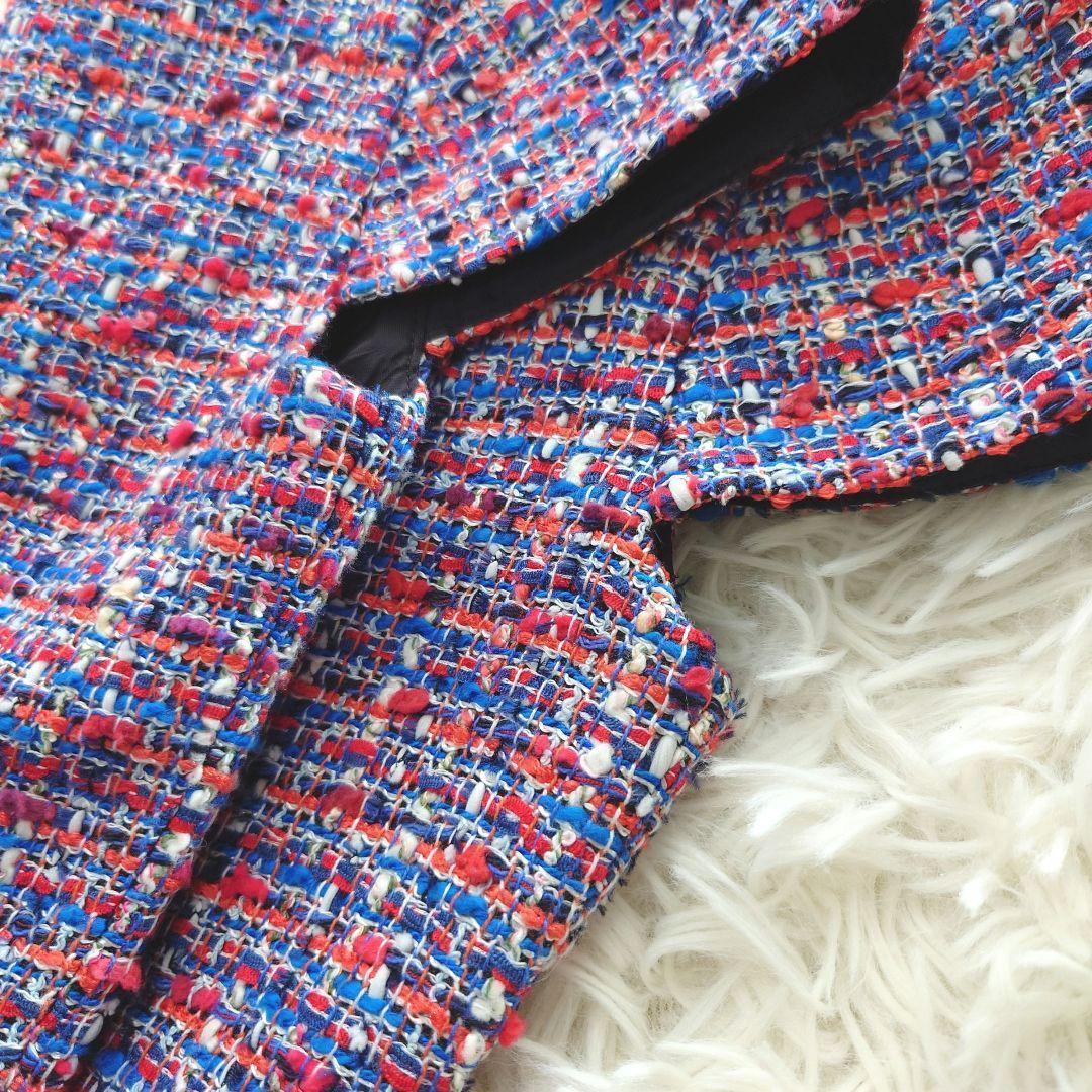 YOKOCHAN ツイード バルーンドレス 36 美シルエット 赤系