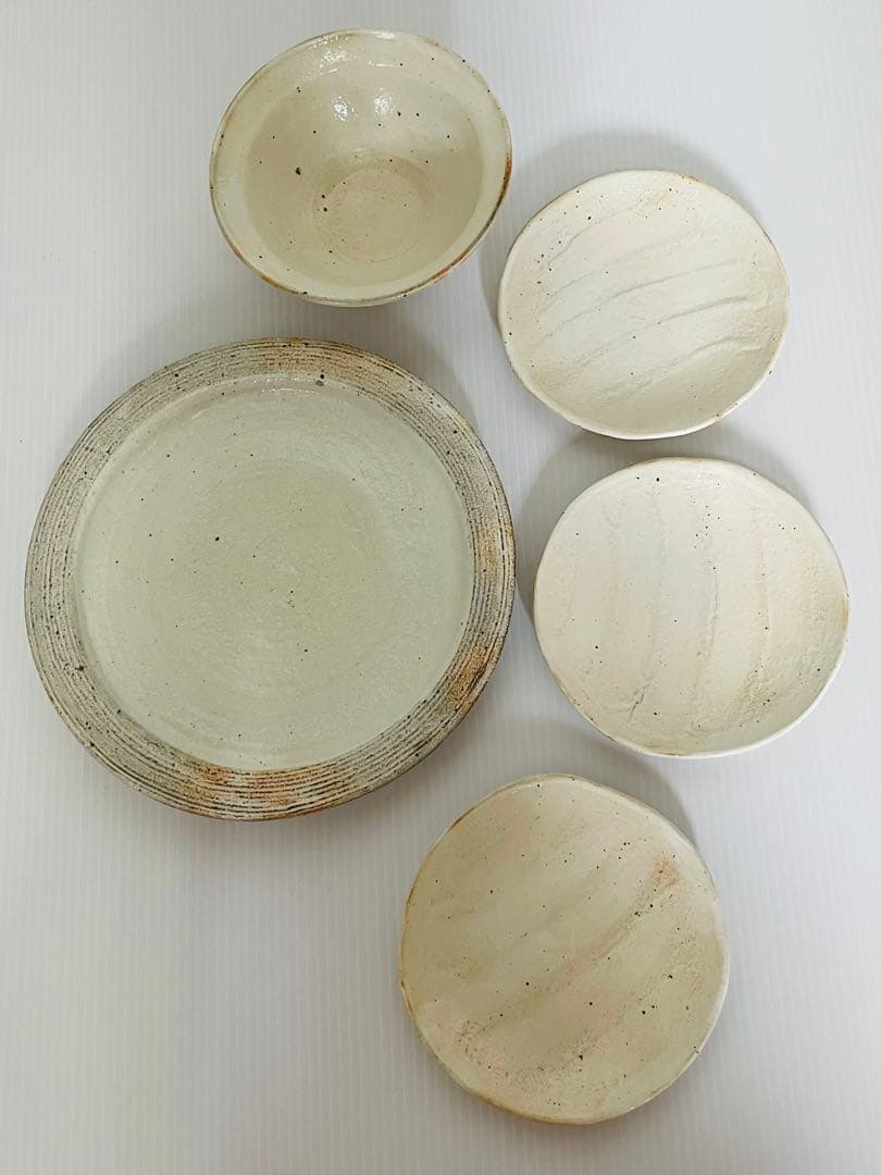 未使用品信楽焼古谷製陶所　古谷浩一作粉引皿まとめて5点