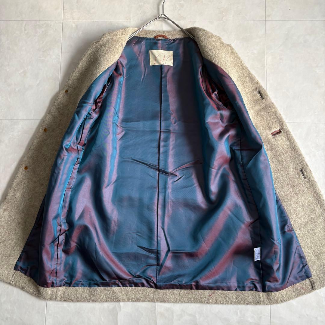 パラスパレス ウール縮絨ノーカラーコート レザー 貝ボタン2 ベージュ系