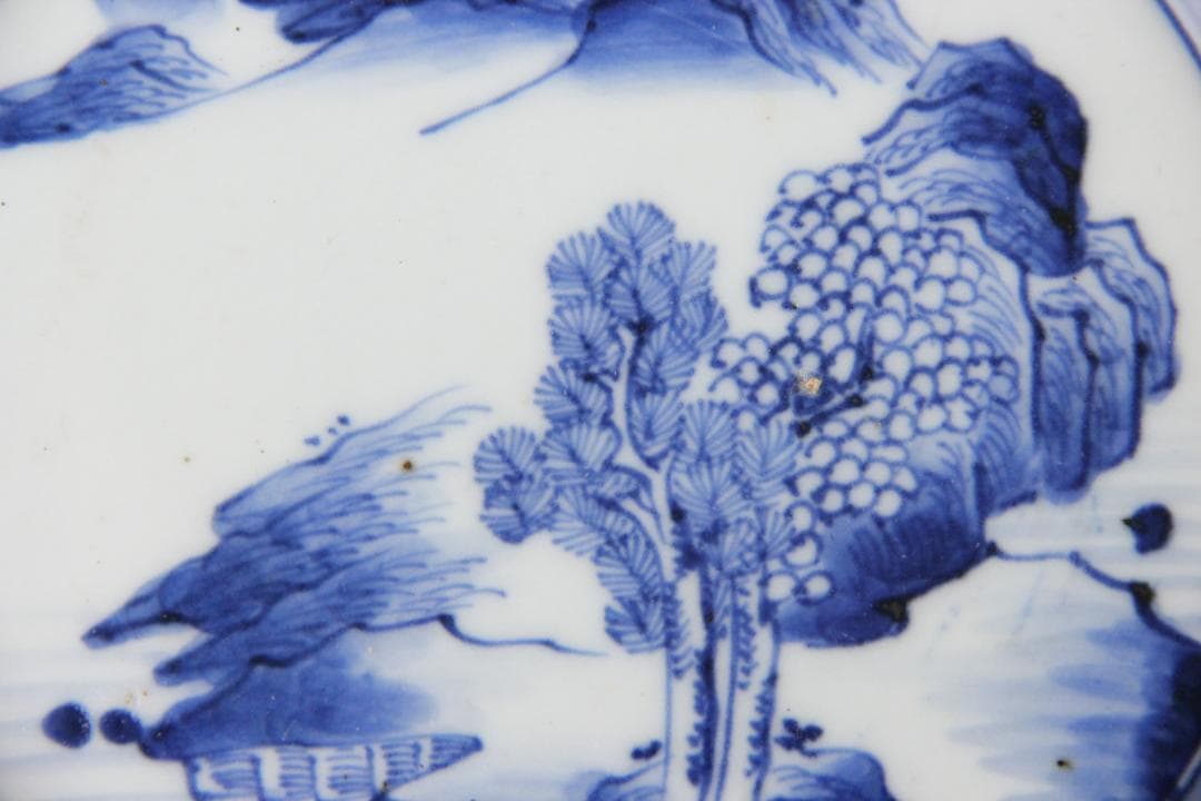 古伊万里 染付 山水図 五枚組 小皿 菓子皿 風景絵 江戸～明治期 Eo21-5