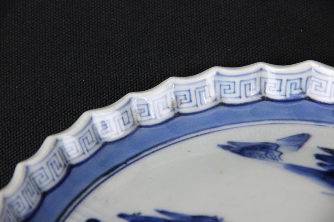 古伊万里 染付 山水図 五枚組 小皿 菓子皿 風景絵 江戸～明治期 Eo21-5