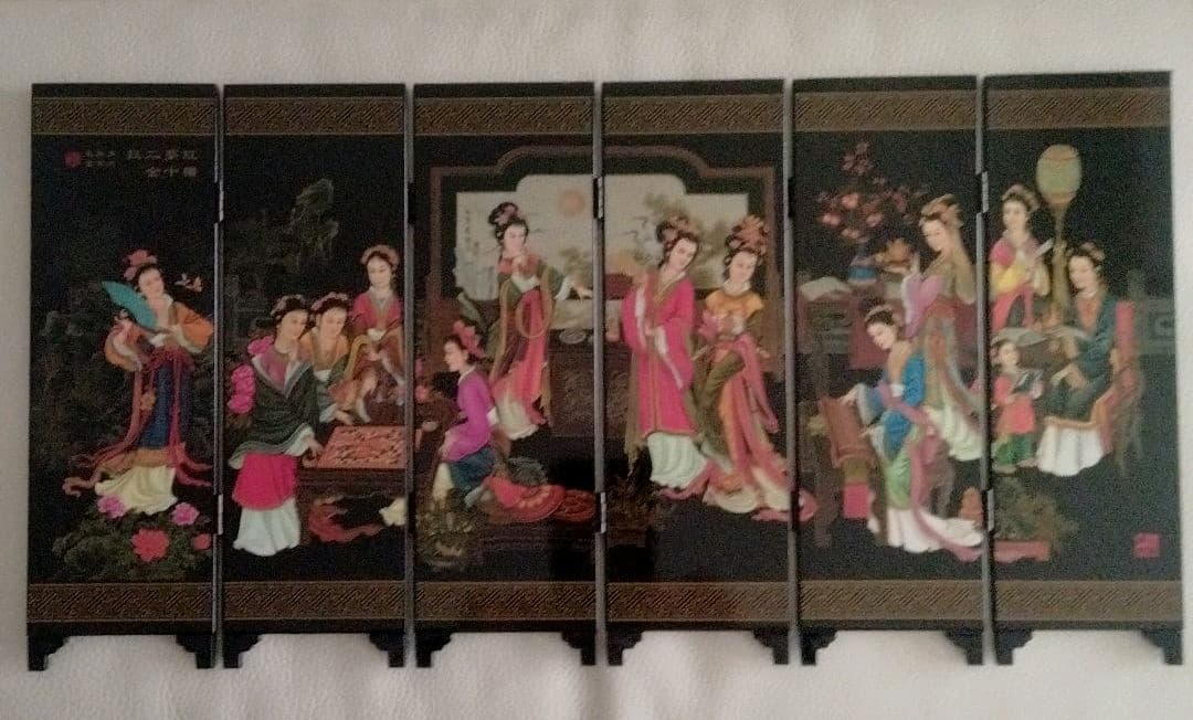 漆器屏風・紅楼夢十二金釵