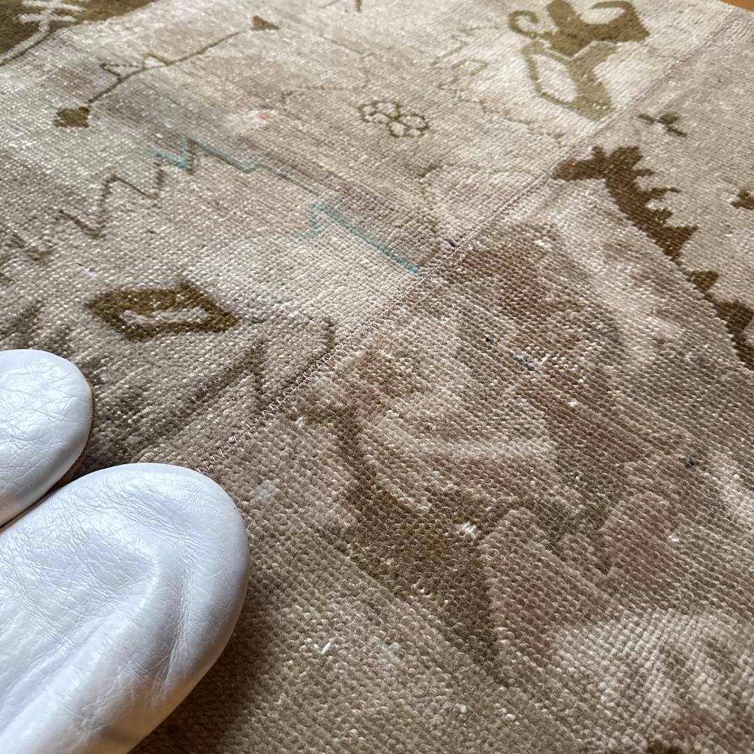 71×124ウール　ベージュ×ブラウン　パッチワーク　トルコヴィンテージラグ