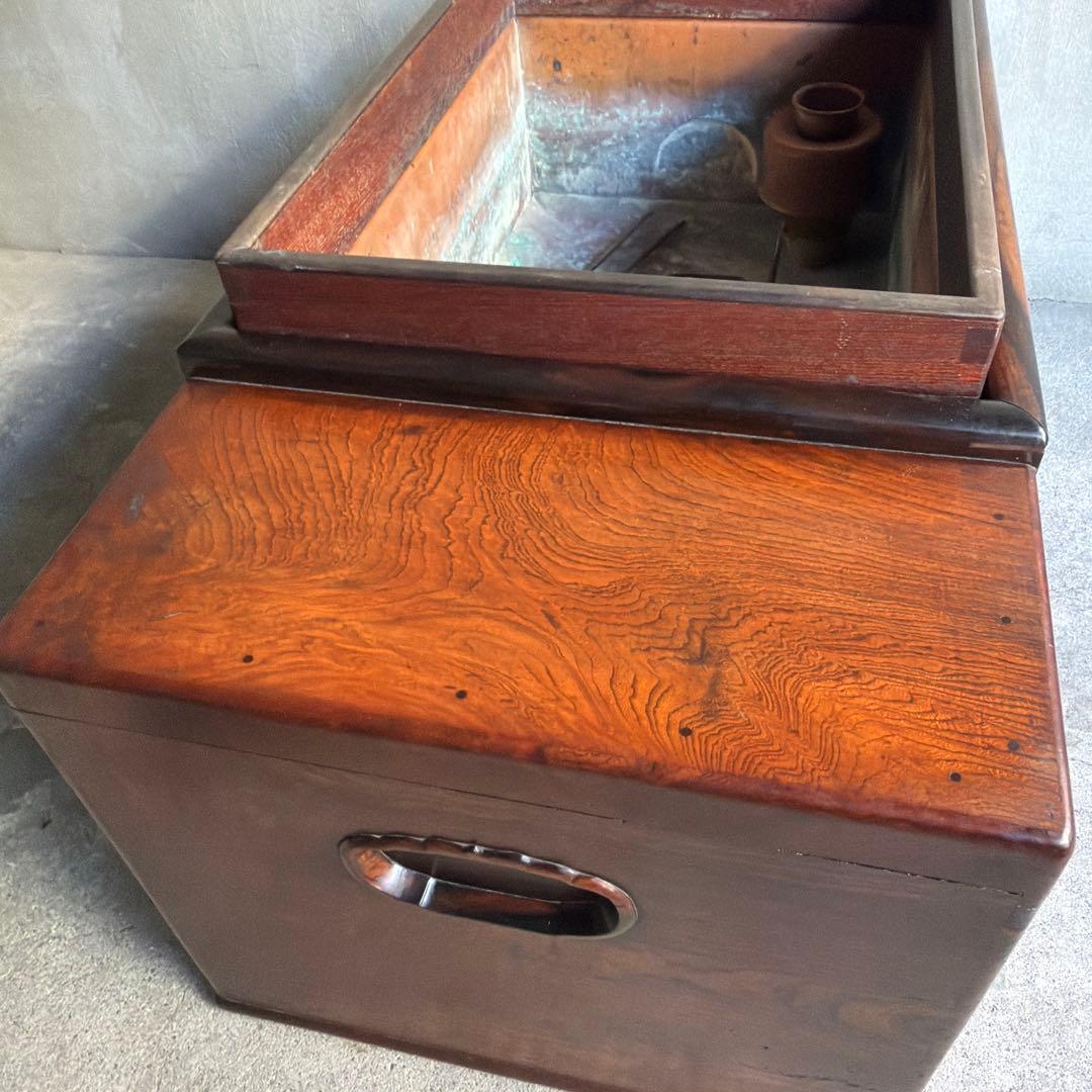 当時物　関東火鉢 欅 長火鉢　欅　黒柿　猫板　時代家具　アンティーク