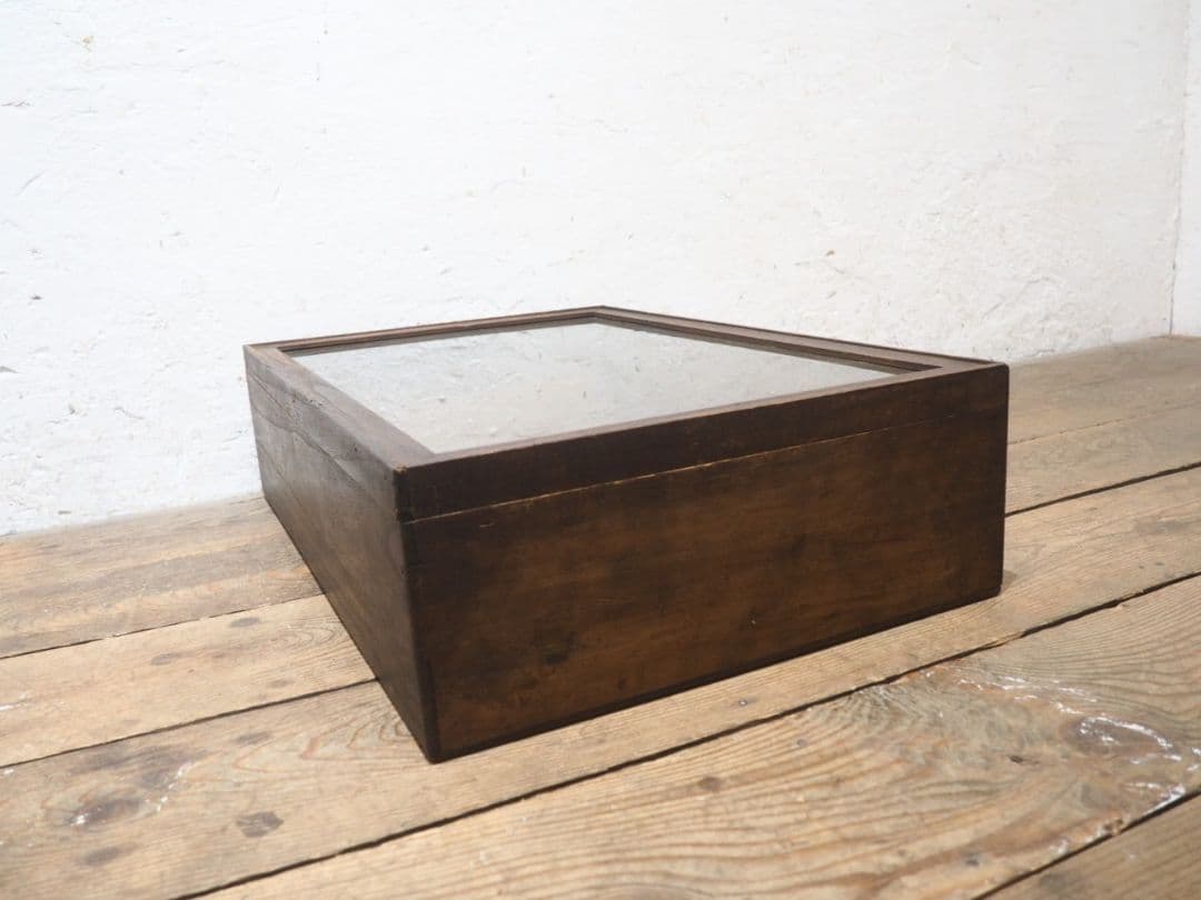 1315 アンティーク　蓋付の木製ガラスケース　木箱　掛け時計　レトロ　古家具