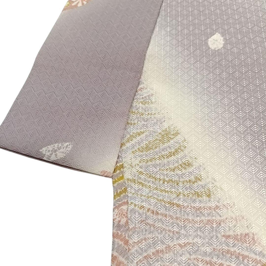 ち*ぃ様 610 華 単衣 着物 小紋 地紋 花 しぼり調 丸に花 紫 白