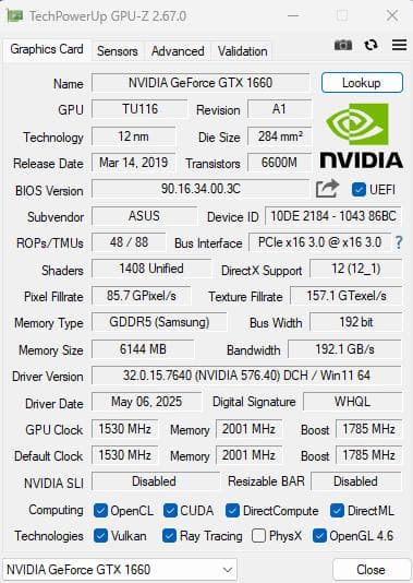 ASUS GTX1660 6GB【動作確認済】