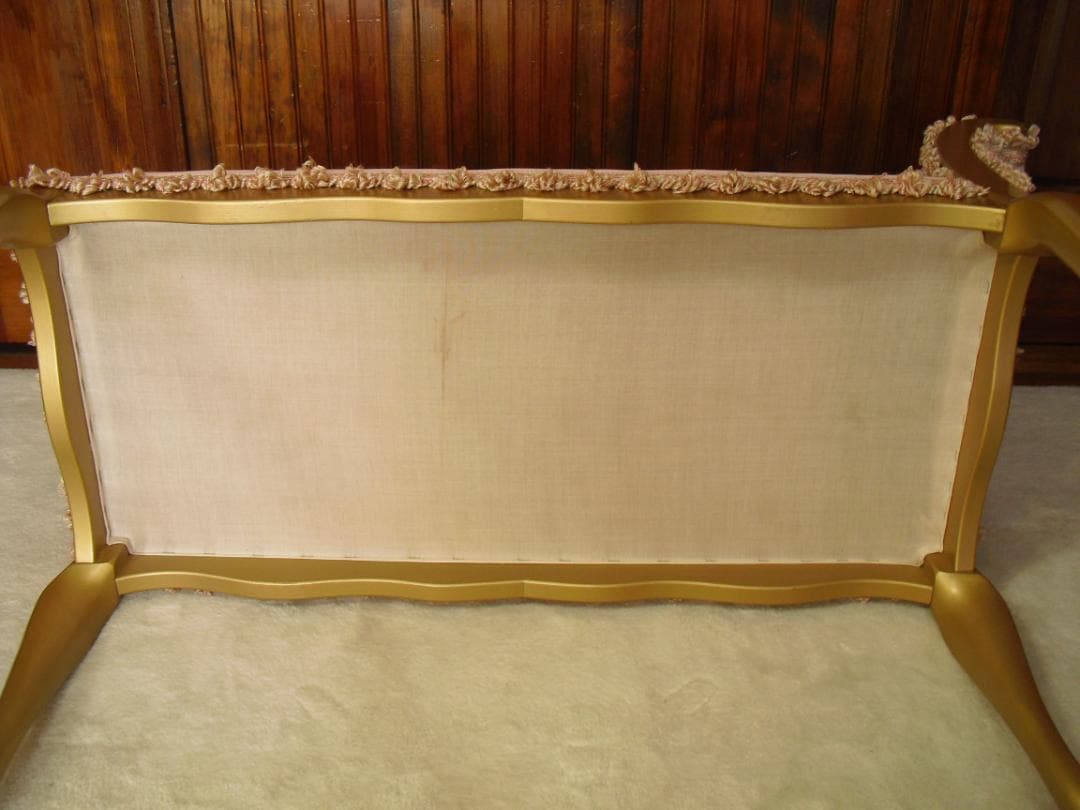 ロココ様式カウチソファ／猫脚スツール☆張替済 フランス製最高級トリミングブレード