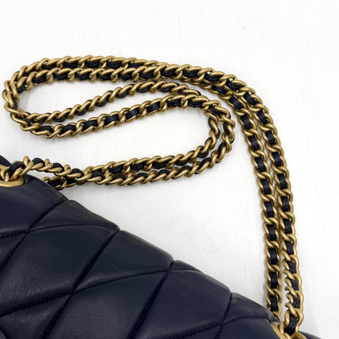 【美品】コーチ ショルダーバッグ タイムズスクエア タビー チェーン ネイビー