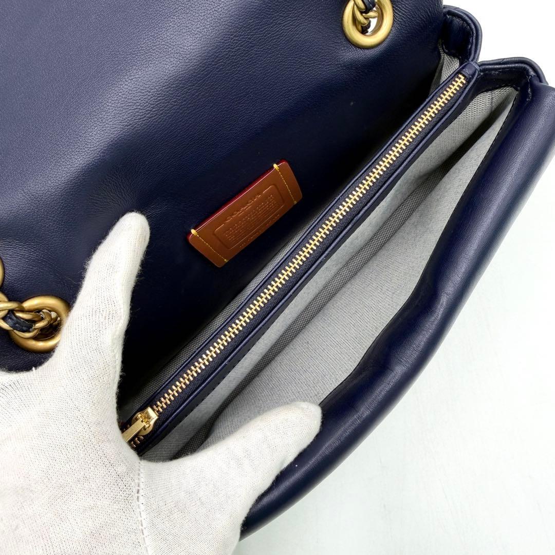 【美品】コーチ ショルダーバッグ タイムズスクエア タビー チェーン ネイビー