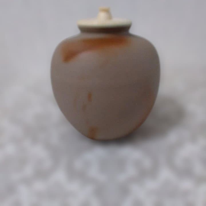 茶道具 備前焼 木村陶峰造 火襷 茶入 共箱・仕覆付　西陣織