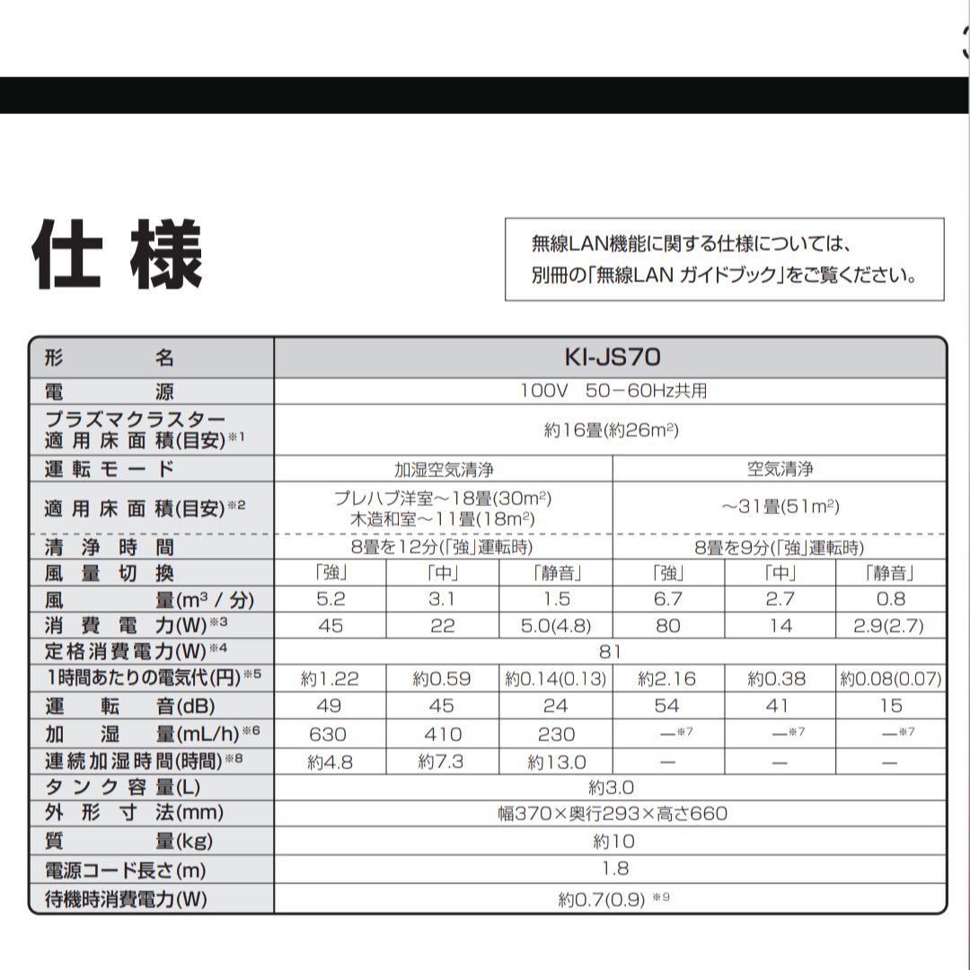 SHARP KI-JS70-W 加湿空気清浄機