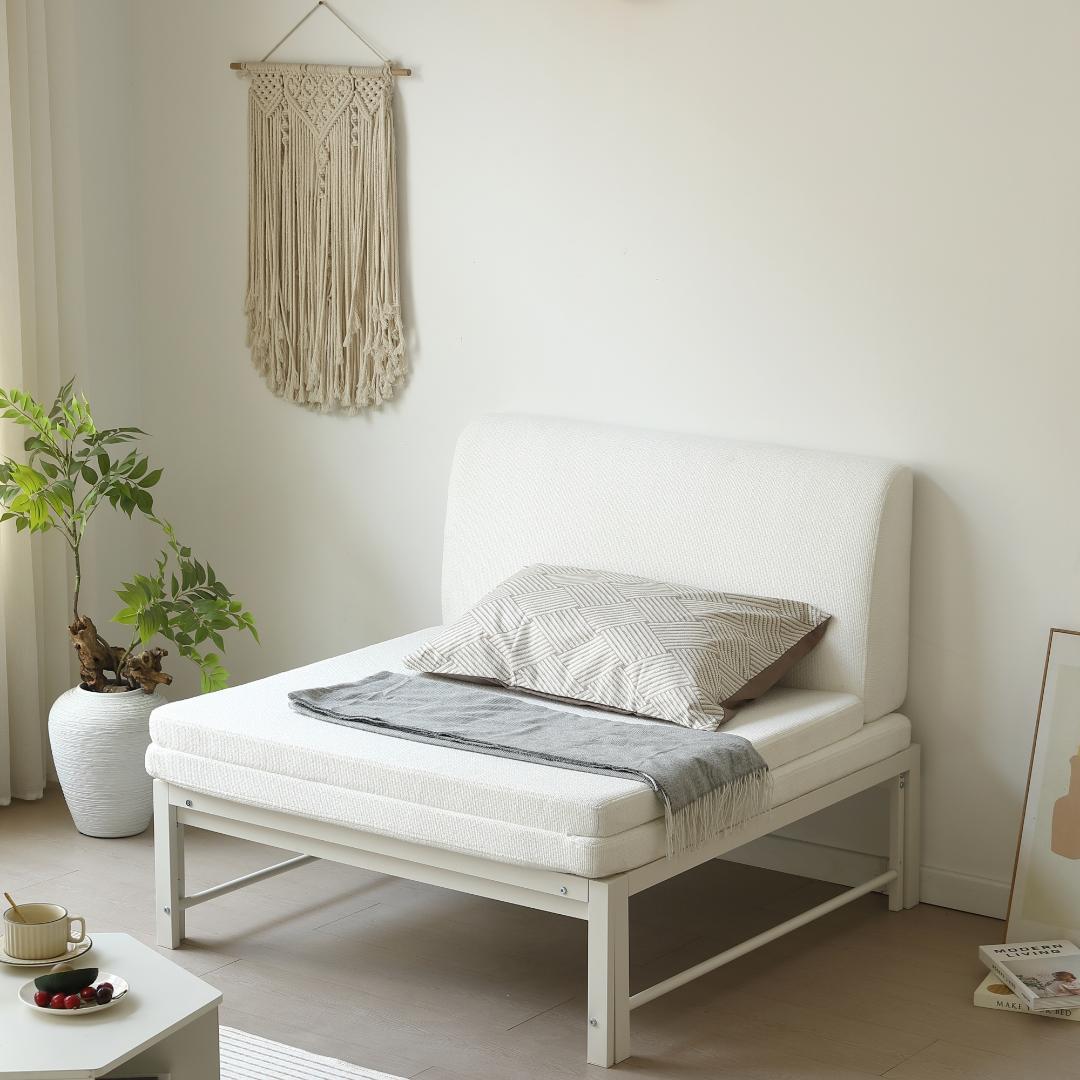 【ホワイト】伸長式ベッド シングル パイプベッド 伸縮 下収納 パイプベッド