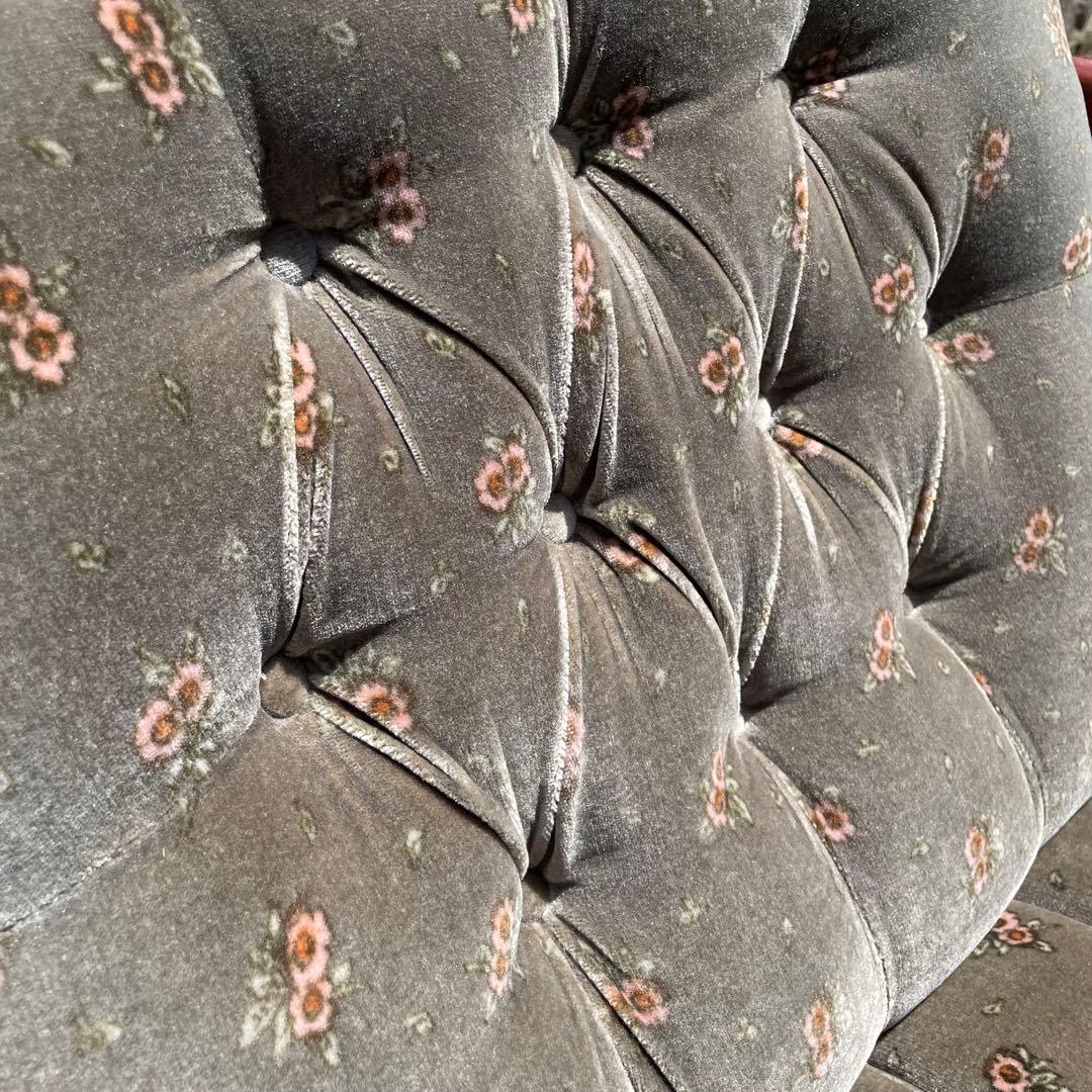 【美品】新象 シングルソファ 1P アンティーク 花柄　グレー　レトロ　ソファ