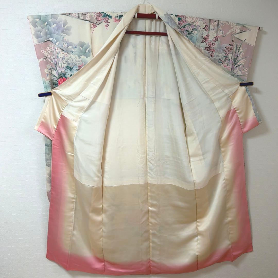 490 振袖フルセット 正絹 オフホワイト グレー 銀彩 暈し染め