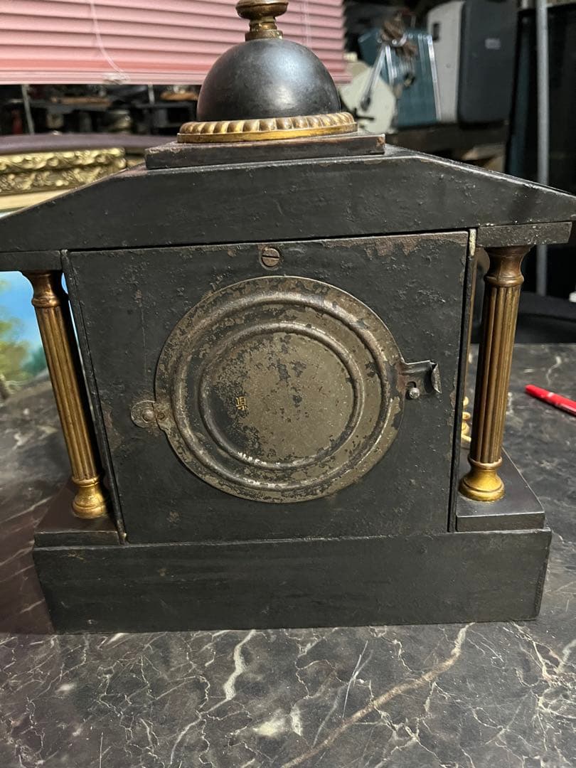 アンティーク置き時計、精工舎鉄製置き時計、14K使用、ゼンマイ置き時計、置時計