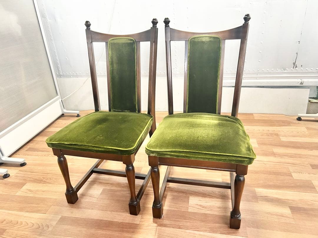 645 ナガノインテリア　ダイニングチェア　2脚 北欧 ベロア　リビング　a