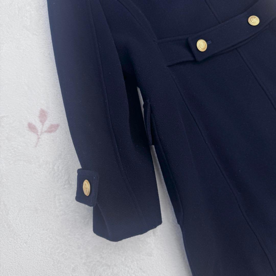 美品 15号 大きいサイズ ニューヨーカー ウール ロングコート ネイビー 3L