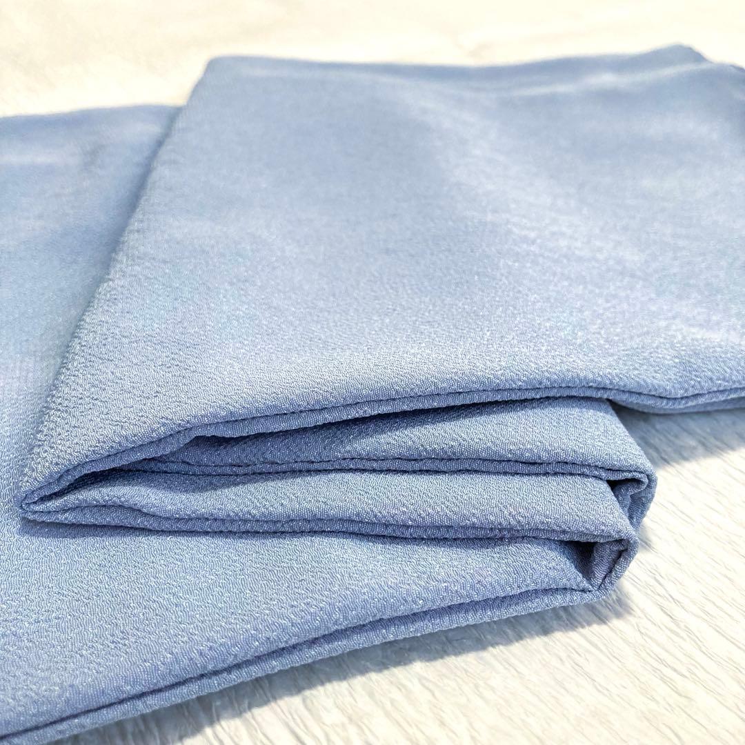 【良品✨】東レシルック　洗える着物　色無地　水色　紋付　縮緬　手縫い仕立て　O2