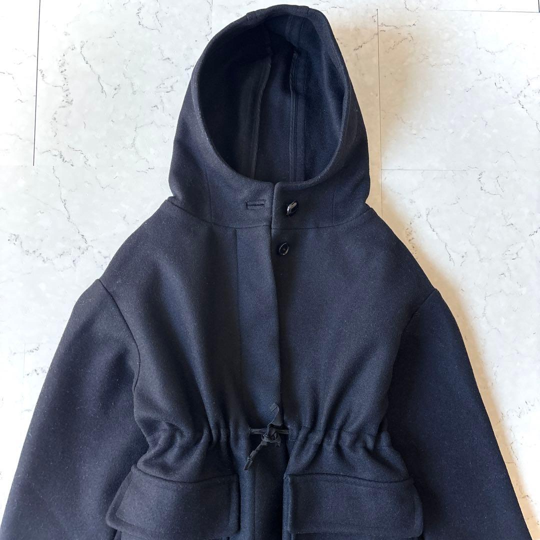 イザベルマラン オーバーサイズ フーデッドウールメルトン リバーハーフコート 黒