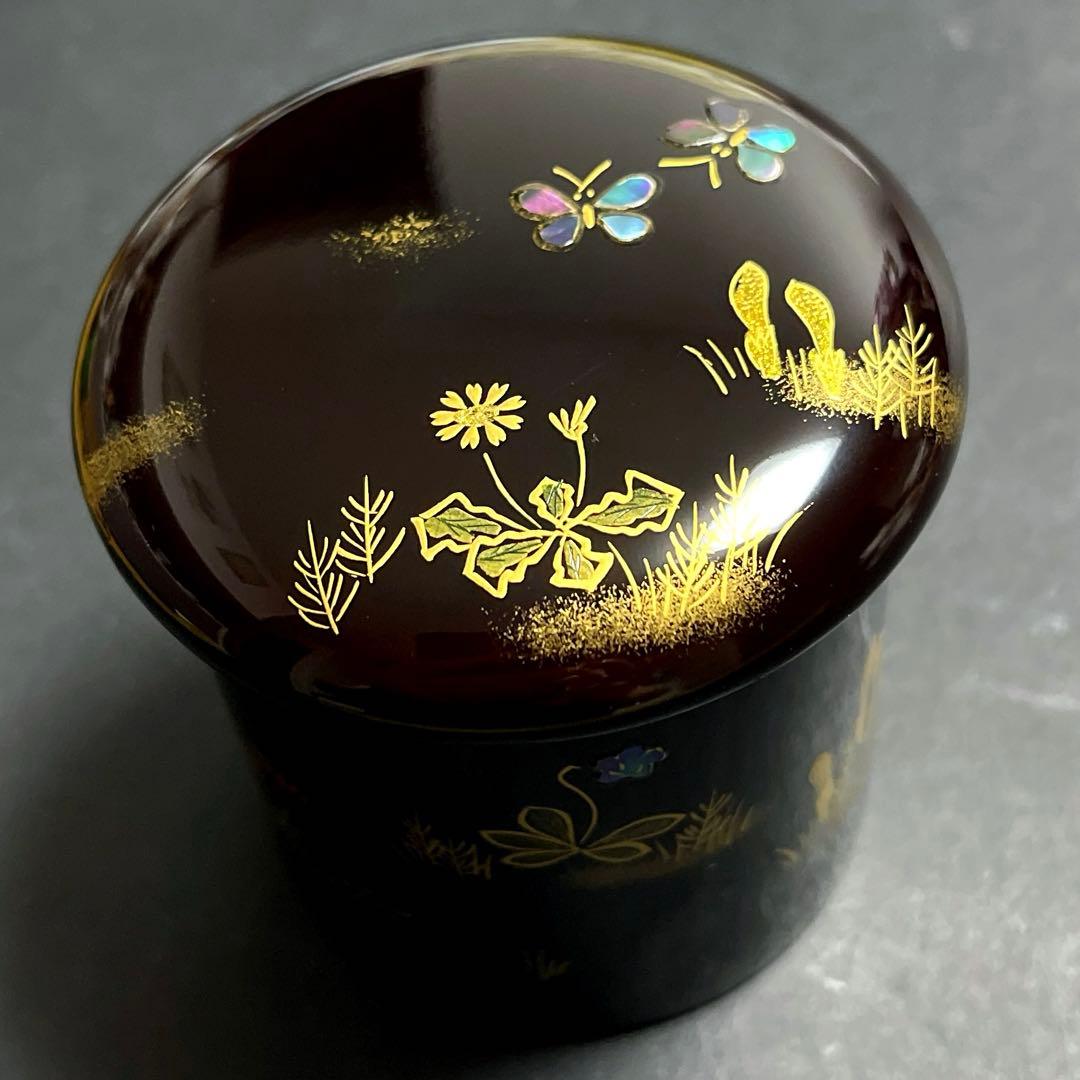 茶道具　茶入　金輪寺　春草に蝶蒔絵