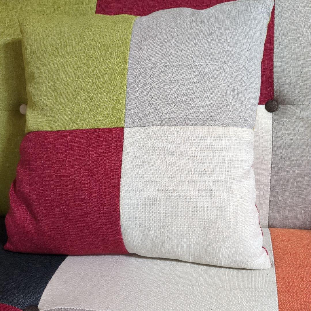 最終値下げ美品パッチワークソファベッド　リクライニング三人掛け　クッション付き☆