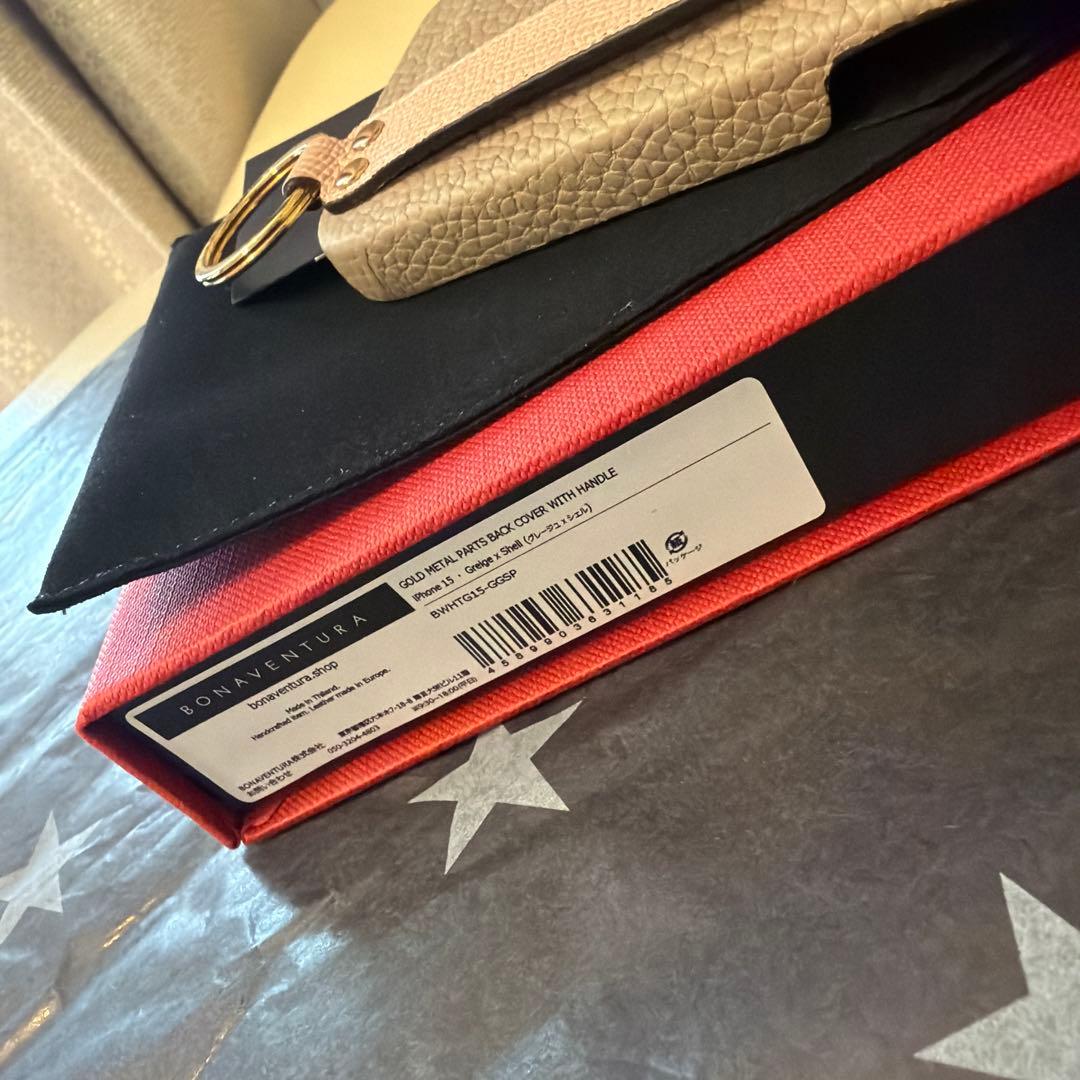 ボナベンチュラ♡iPhone15ケース♡美品♡グレージュ×シェル