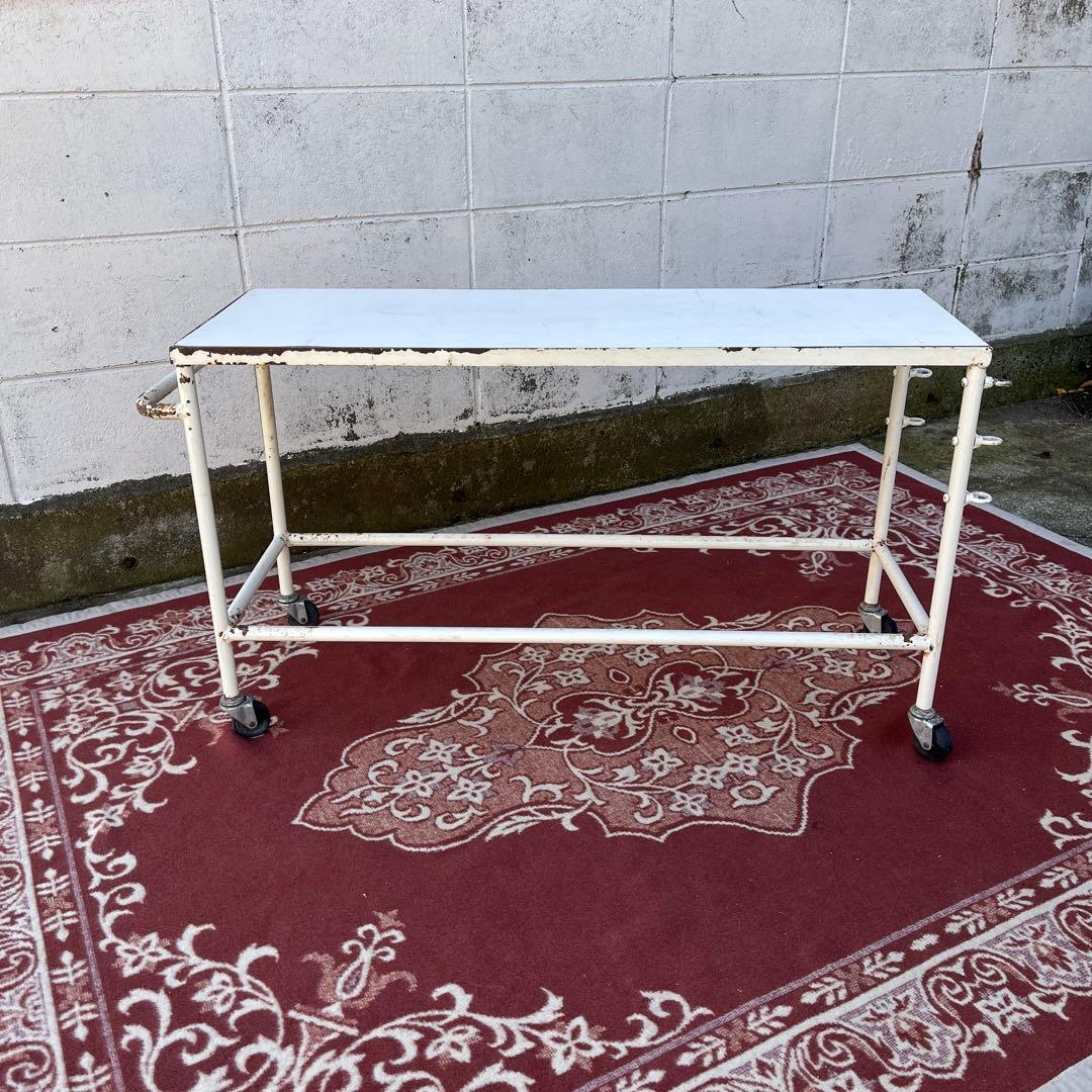 古道具ビンテージ◾️鉄アイアン シャビーな風合い キャスター付き 作業台 テーブル