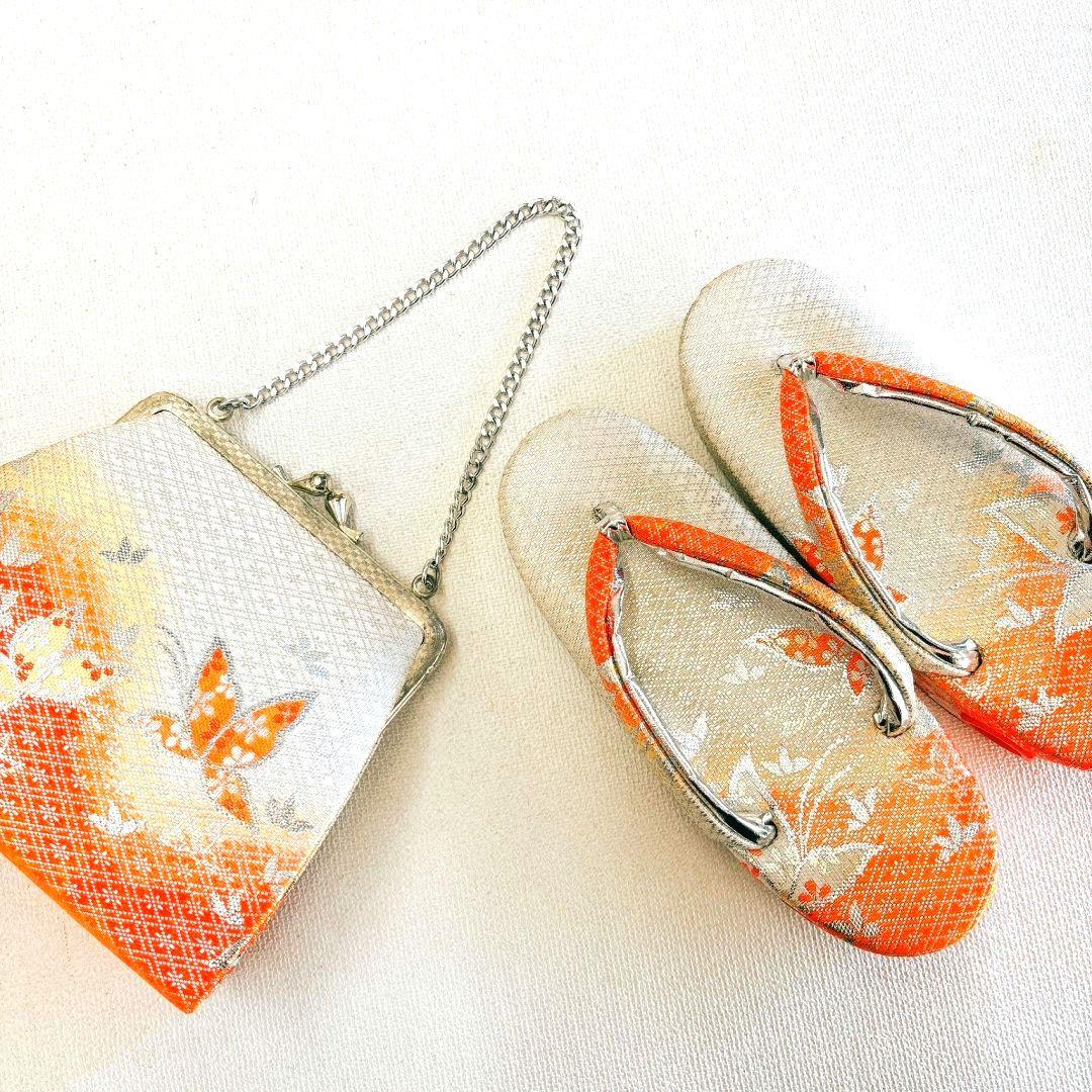 フルセット七五三　7歳女の子　着物＆帯＆簡単半衿＆小物　オレンジ地　比翼　祇園祭