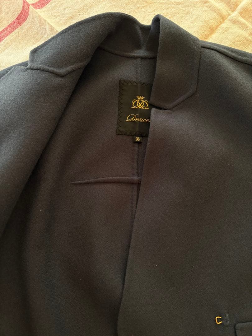 ダークグレーネイビーノーカラー コート