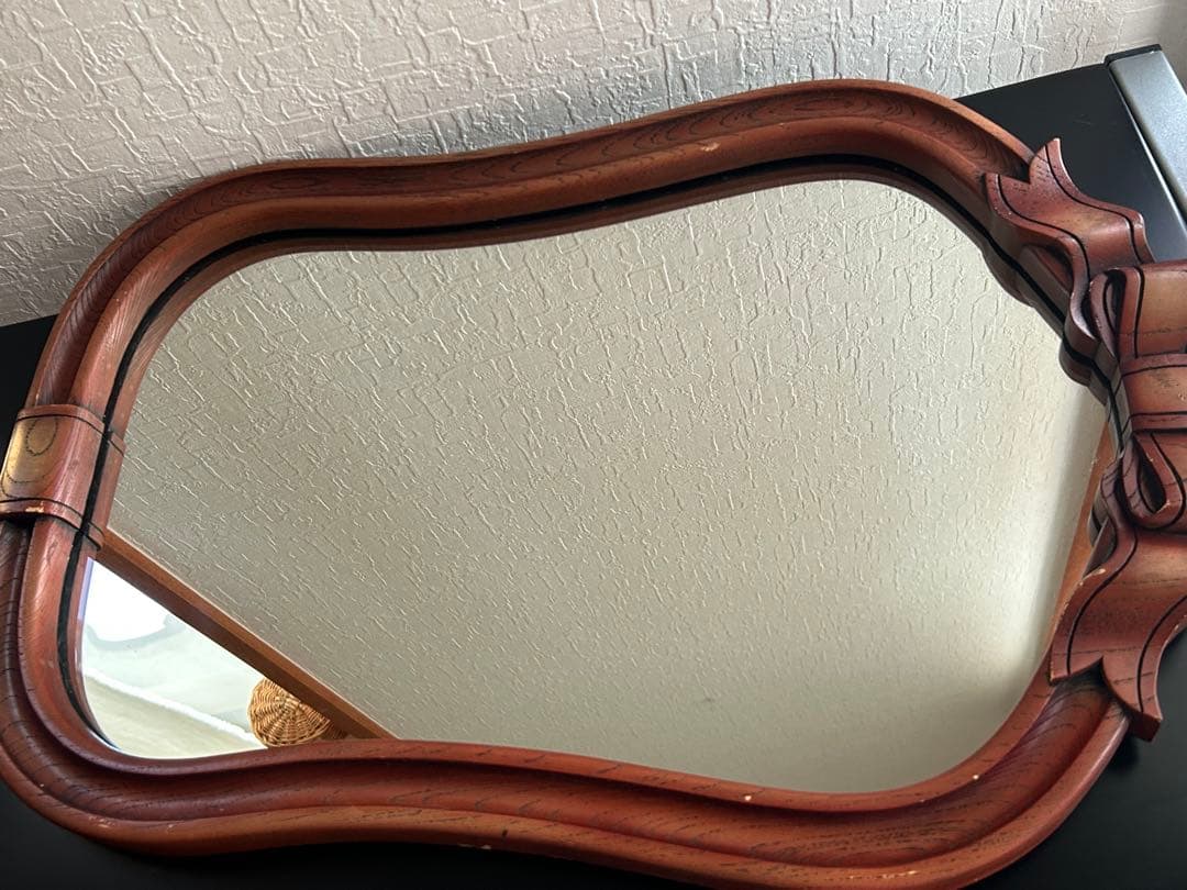 アンティーク　ニッカ　壁掛け鏡　リボン　ウォールミラー　昭和レトロ　ビンテージ
