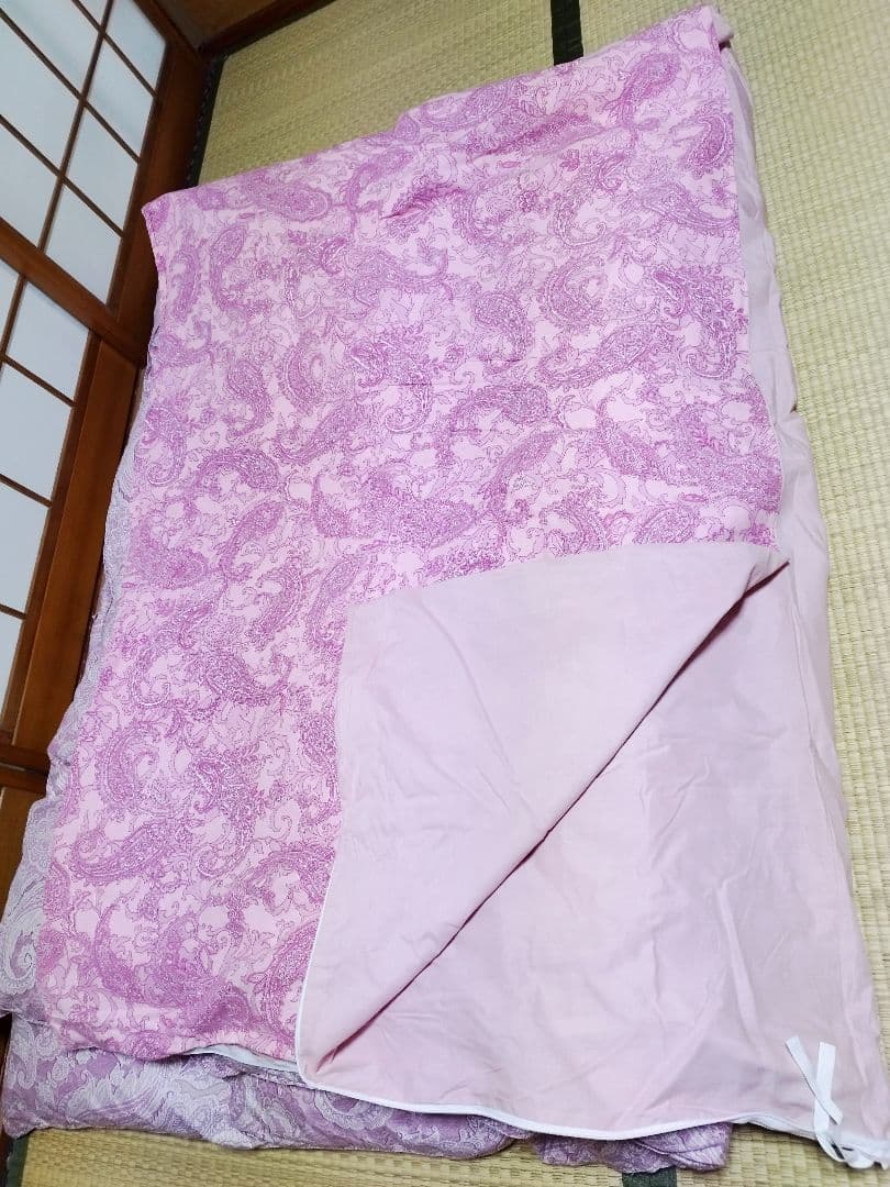 【美品】新品カバー付き　羽毛掛ふとん　日本製　シングル　ペイズリー柄