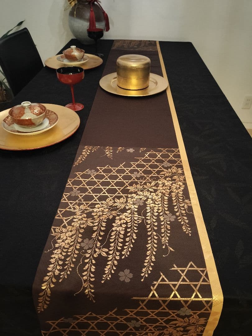 A928★逸品‼️ ひな祭り‼️正絹テーブルランナー2m14cm