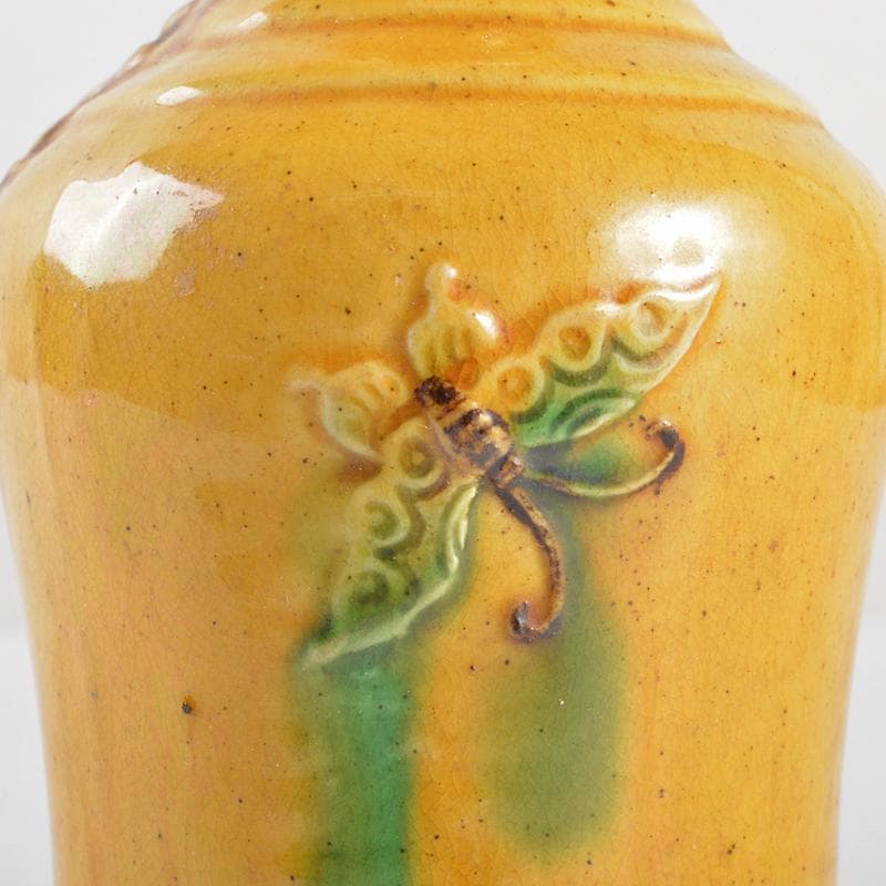 中国　乾隆年製款　黄釉　貼梅文瓶　花生　M　R5848