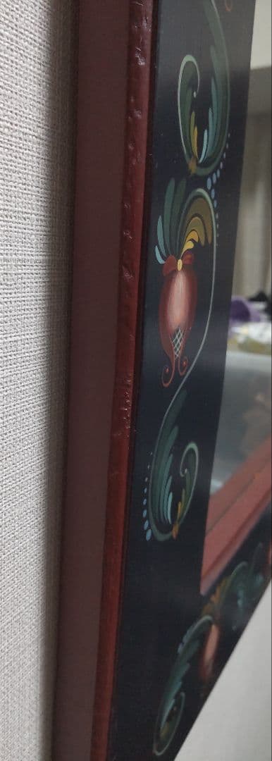 トールペイント 壁掛け鏡 ウォールミラー 手描き ハンドペイント 木製