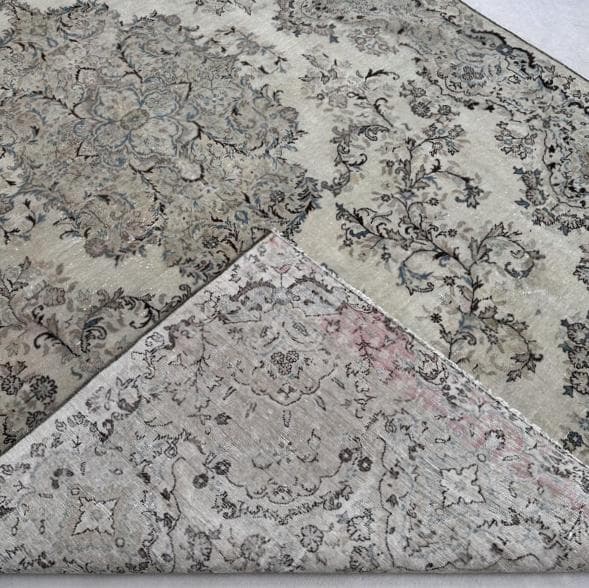 トルコヴィンテージラグ A76超大判 最高級 レア カイセリ グレージュ ブルー