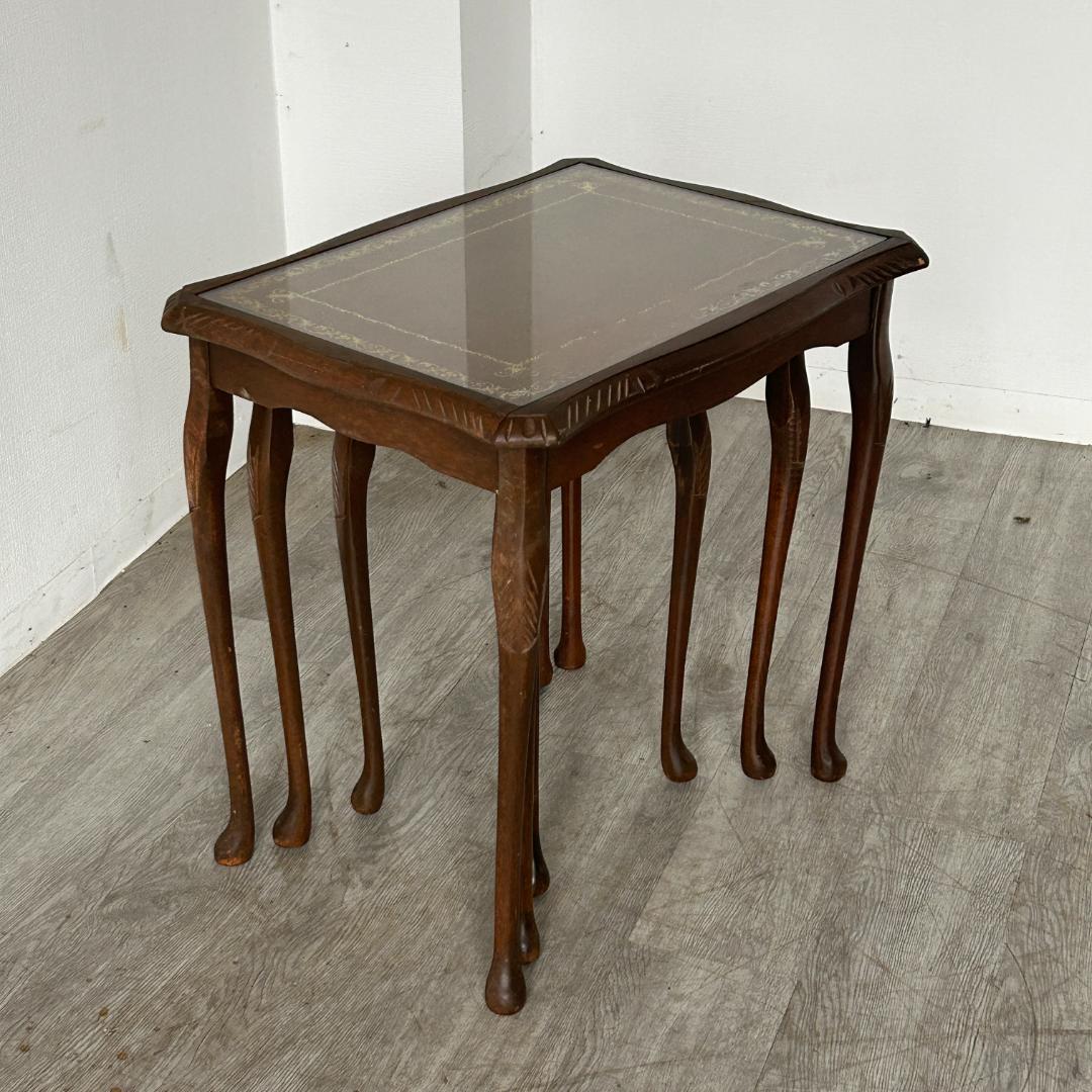 イギリス アンティーク家具 ガラストップ ネストテーブル 845A