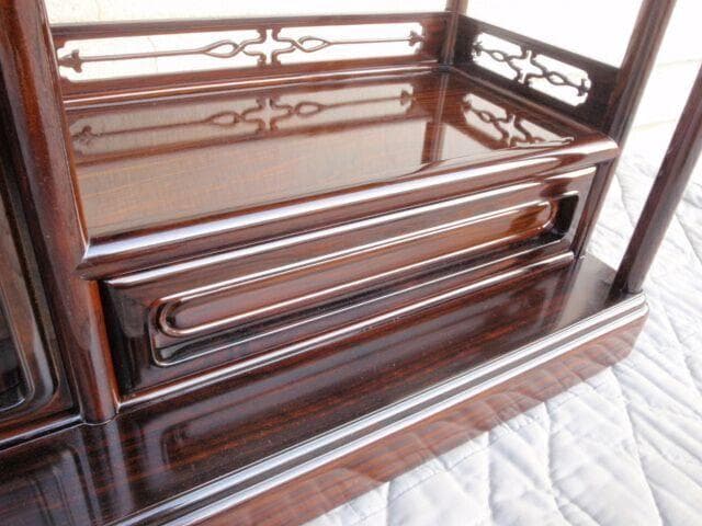 半額以下！新品 95巾 黒檀 無垢 高級飾り棚 違い棚 唐木茶棚 茶箪笥 検花梨