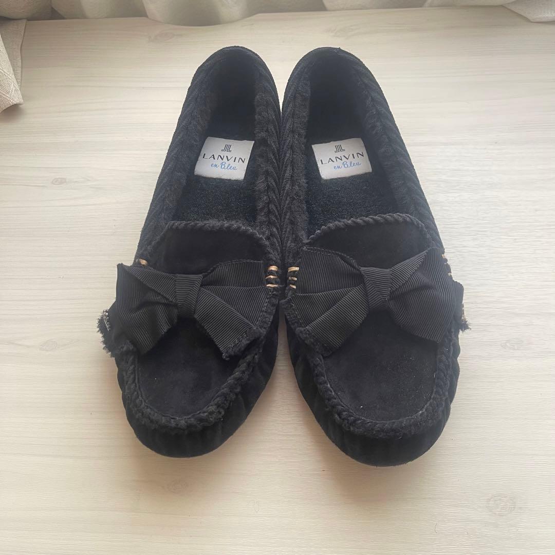 【LANVIN en Bleu】リボンモカシン 24cm ブラック 【美品】
