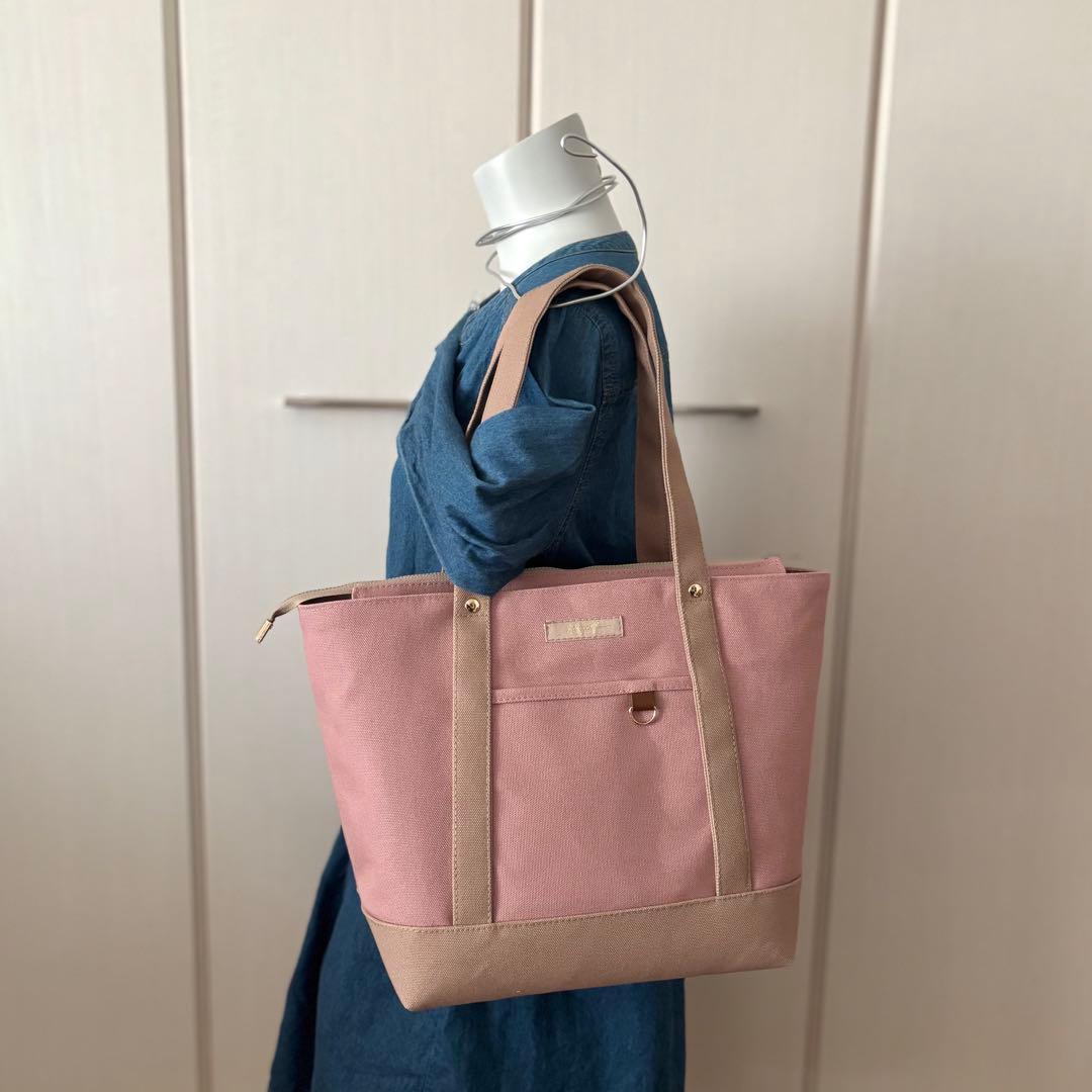 【ゆー】あおりポケット付きトートバッグL 倉敷8号帆布　スモーキーコーラル