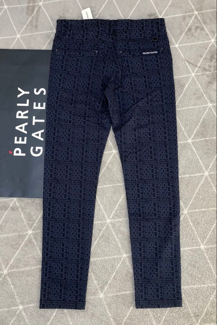 新品 パーリーゲイツ コットンストレッチカルゼ表ピーチパンツ(6)サイズLL/紺