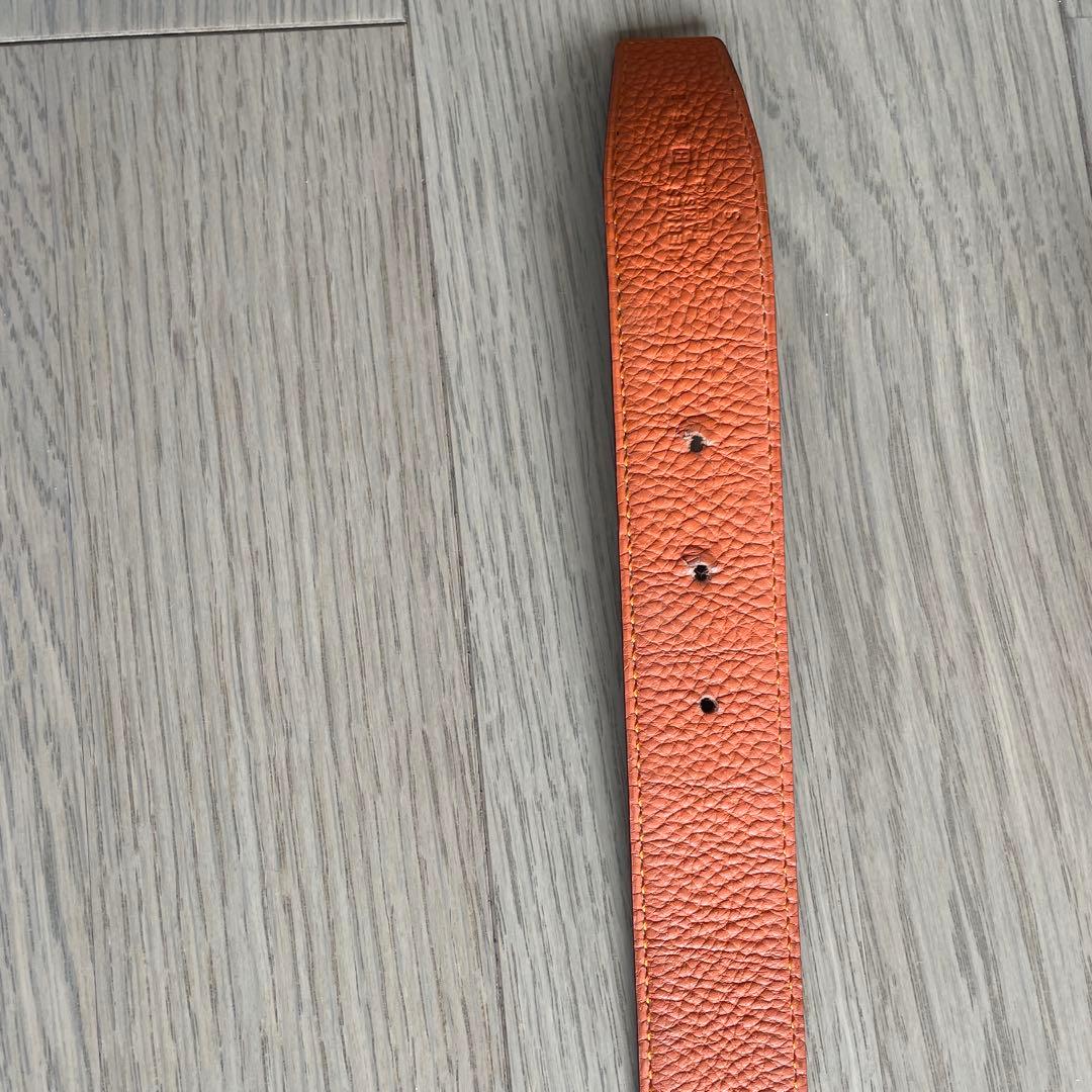 美品！HERMES オレンジ レザーベルト ゴールドバックル(新品)