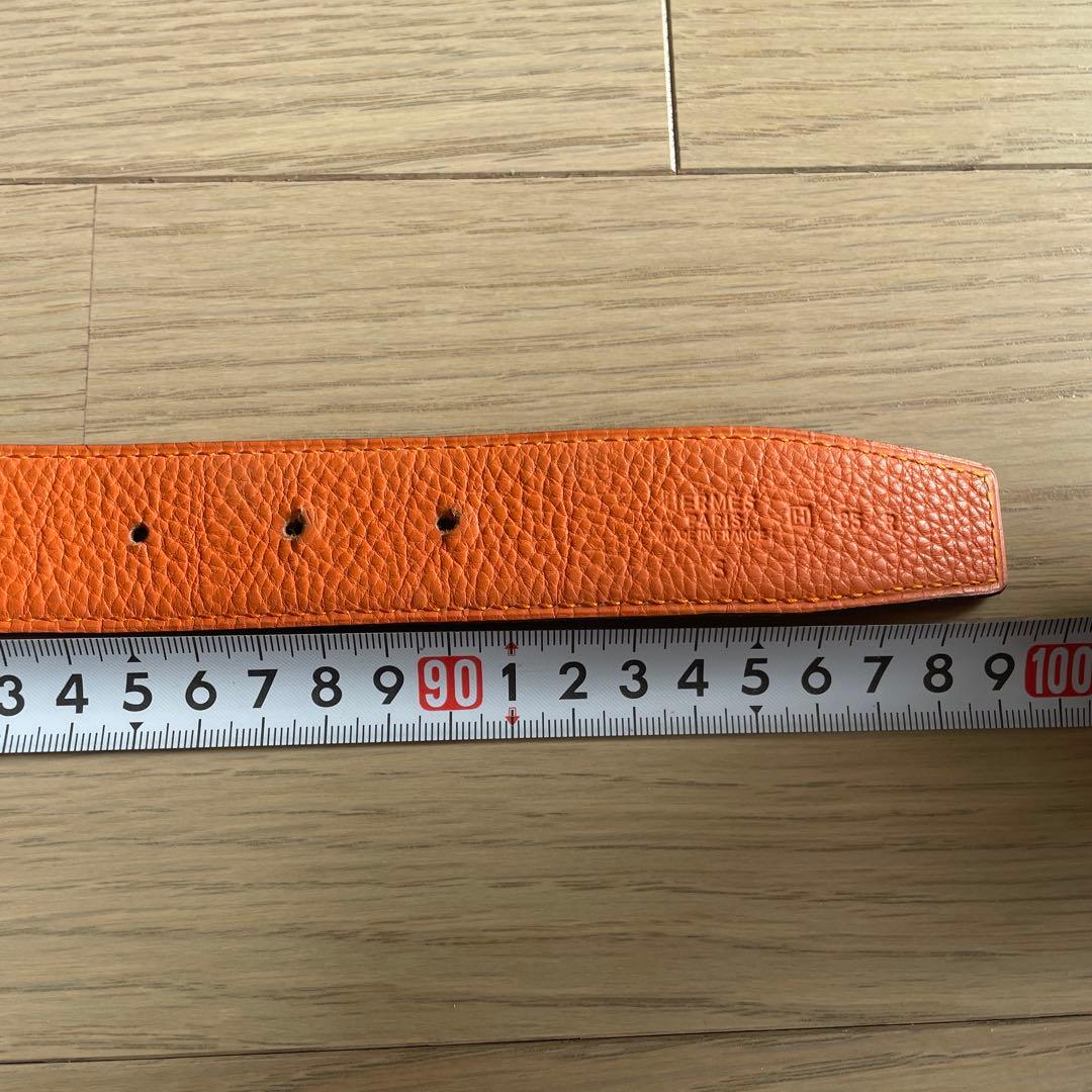 美品！HERMES オレンジ レザーベルト ゴールドバックル(新品)