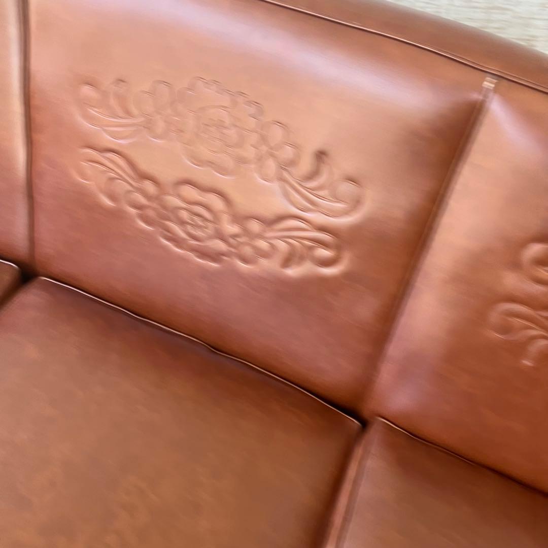 昭和レトロ オールドカリモク 古家具 三人掛けレザーソファー アームチェア 装飾