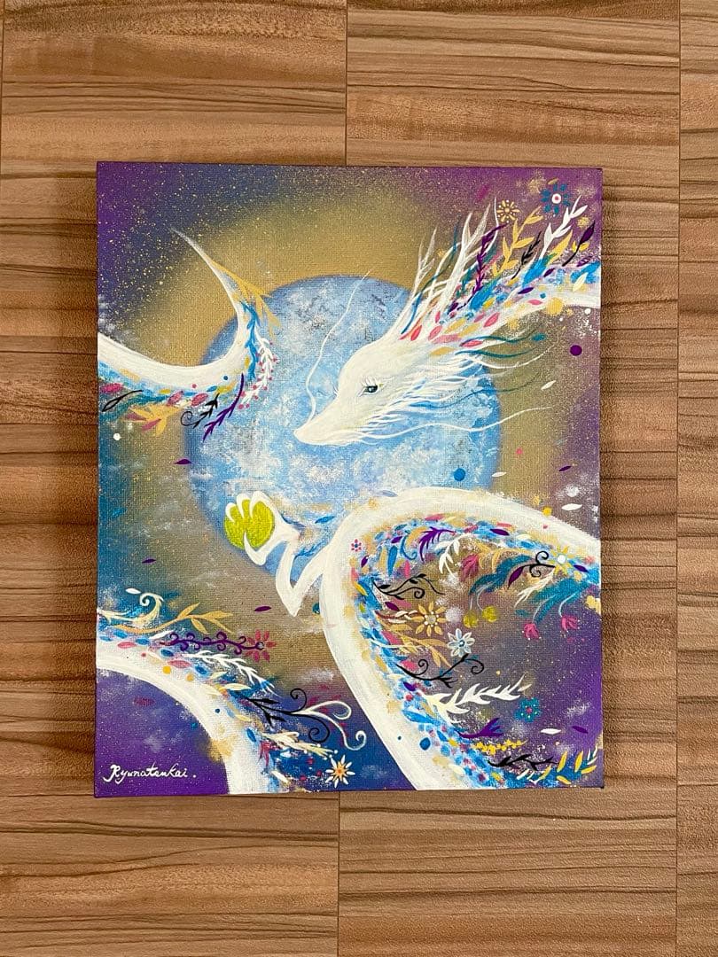 癒しの花龍 開運絵画 ヒーリングアート アクリル画 龍ノツカイ