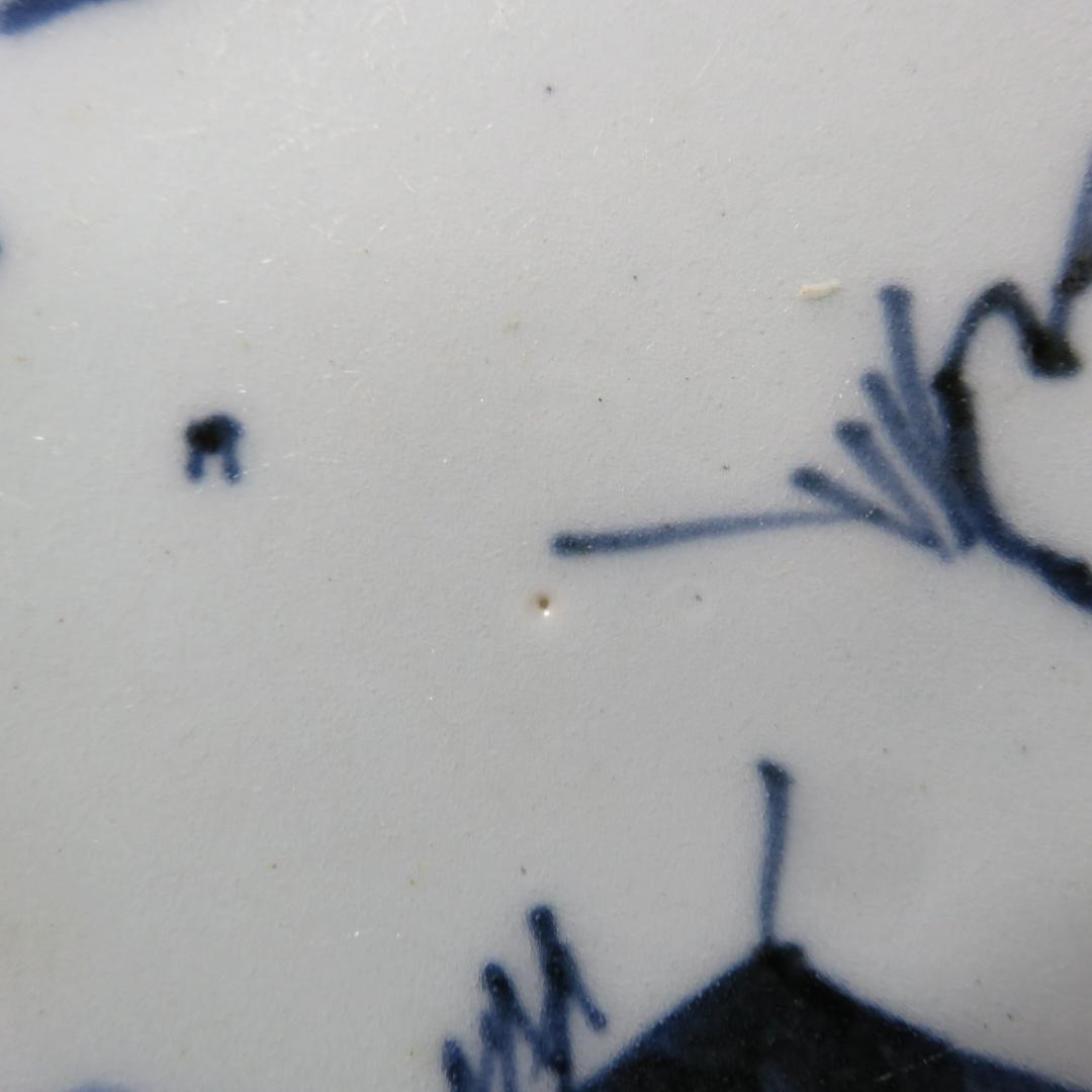 皿 5枚 古伊万里 染付 山水 江戸 窯傷 家屋 船