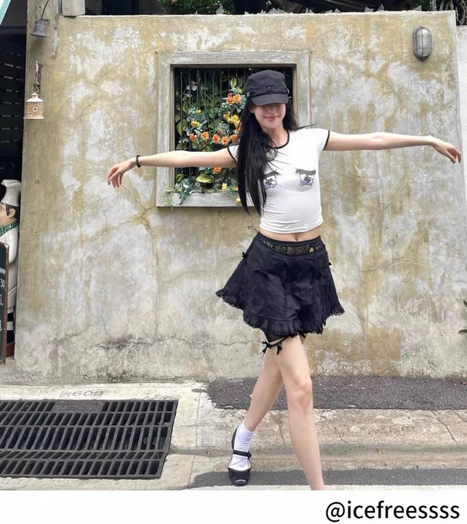 Nodress 2024ss ブラック リボン レース ストッキング　五分丈