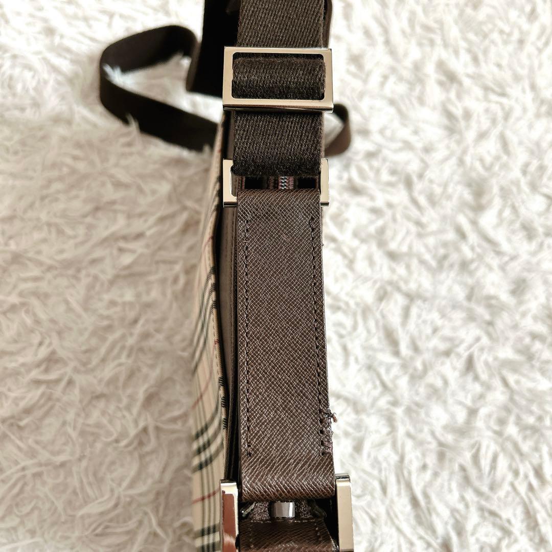 美品⁂バーバリー⁂ショルダーバッグ　キャンバスレザー　ノバチェック　ブラウン